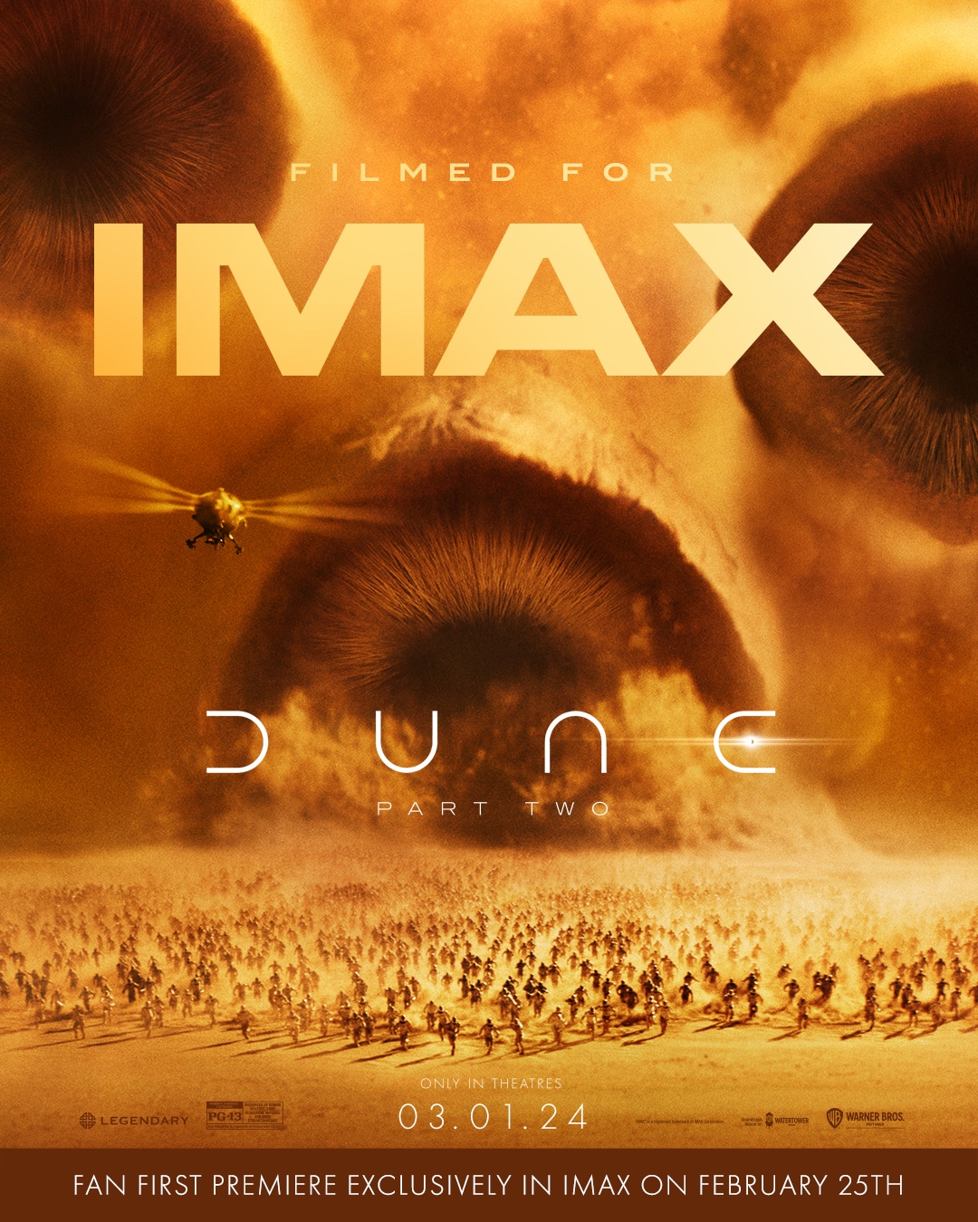 IMAX Dune: Part Two poster with sandworm scene, promoting our children's science center giant screen movie experience