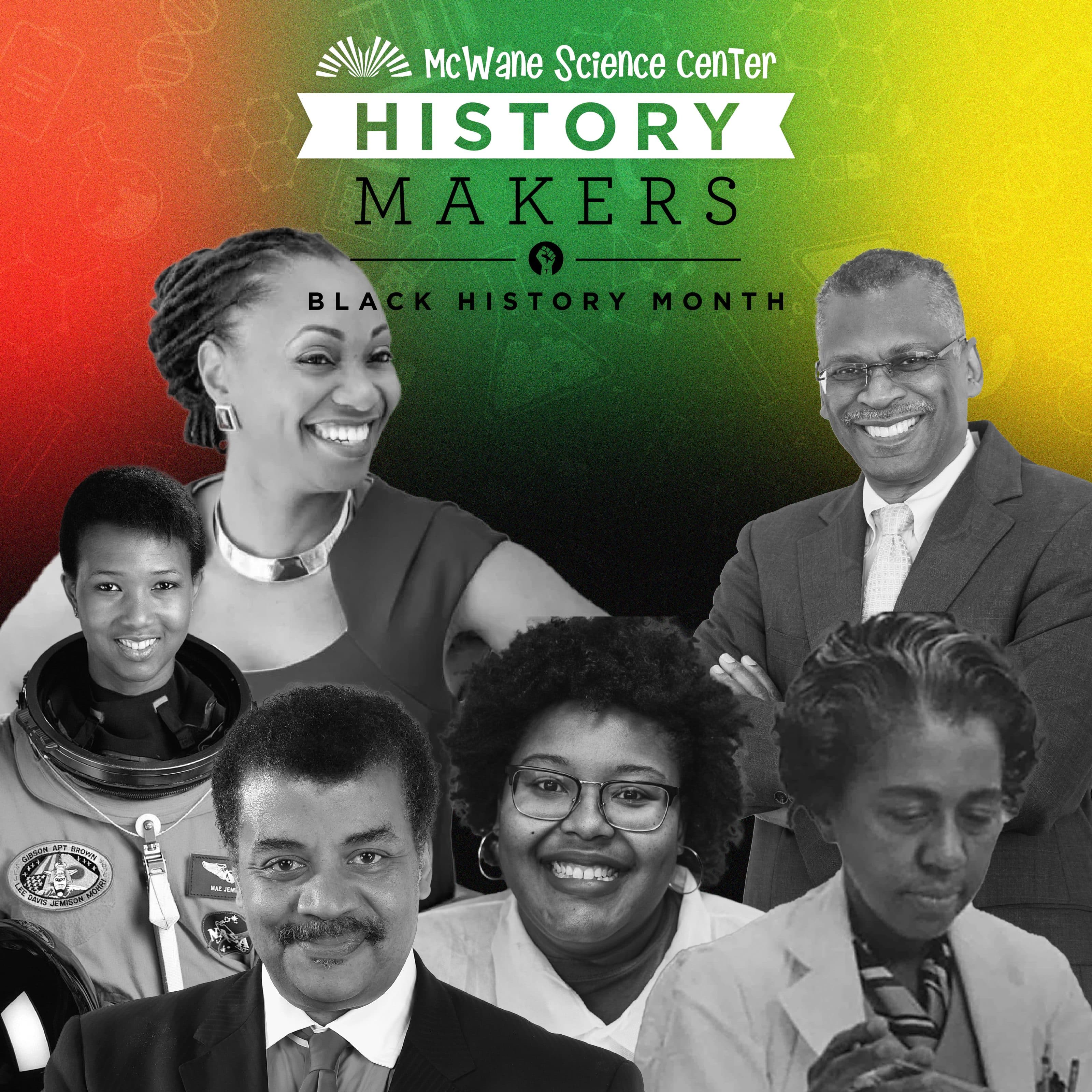 McWane Science Center History Makers banner featuring scientists for Black History Month.