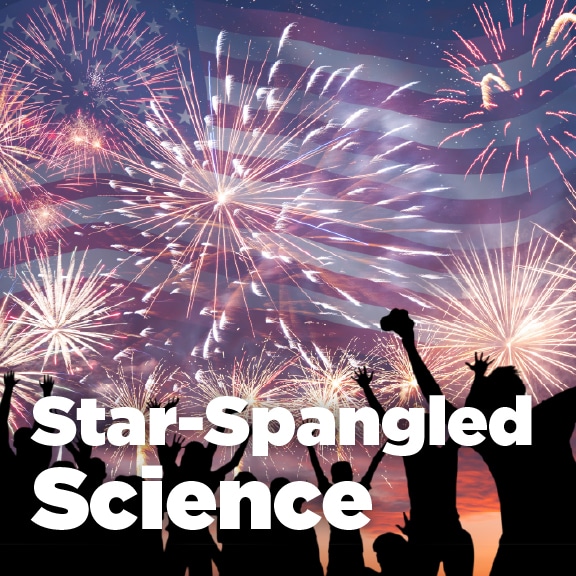 Star-Spangled Science: kids cheer under fireworks and U.S. flag at children's science center summer celebration